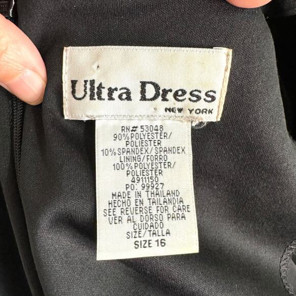 Vintage Ultra Dress Black Velour Stretchy V Neck Maxi Dress Women's Size 16 - Picture 12 of 12